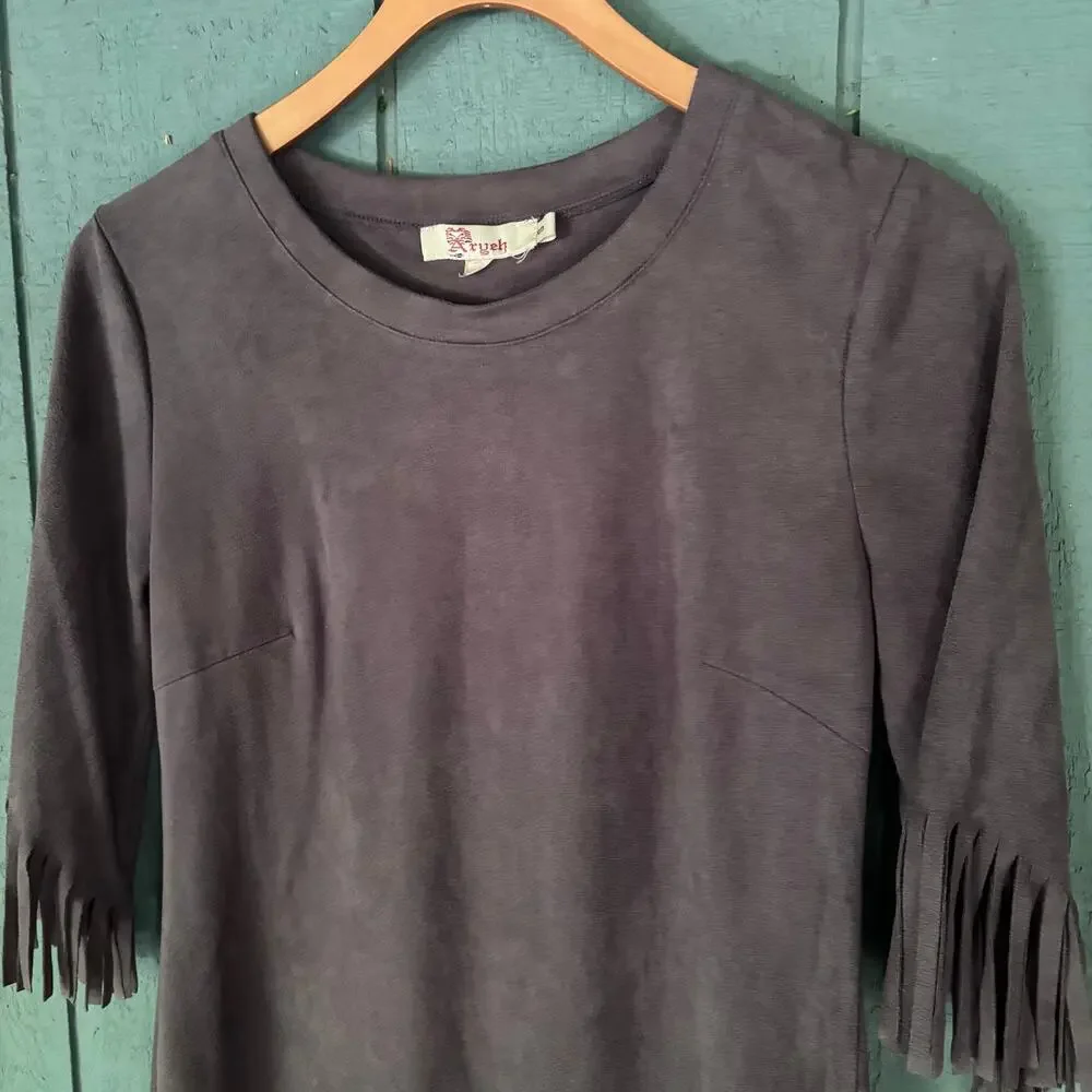 Aryeh Western Boho Faux Suede Fringe Mini Dress Size Small Festival Cowgirl - Picture 2 of 6
